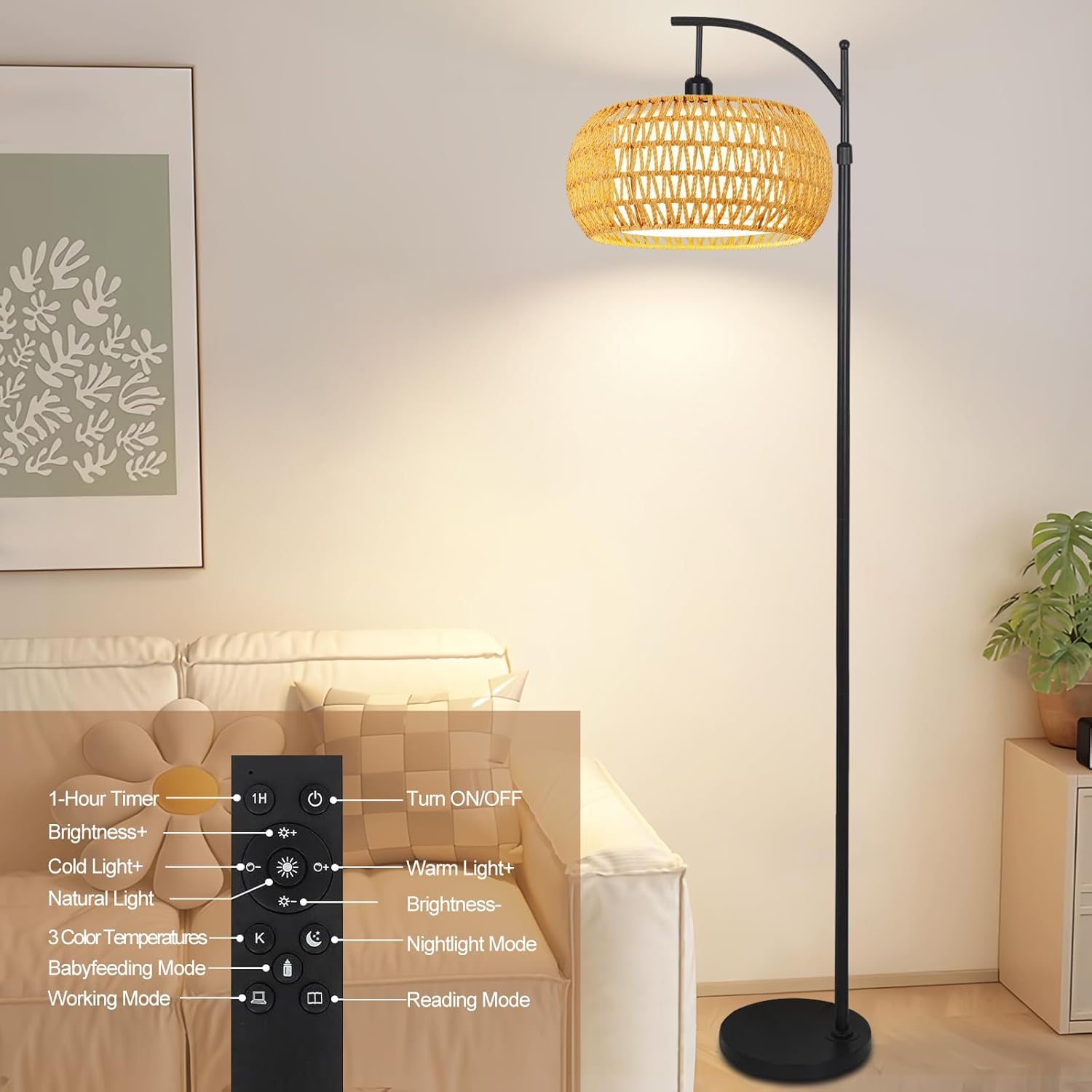 Chic Rattan Arc Floor Lamp