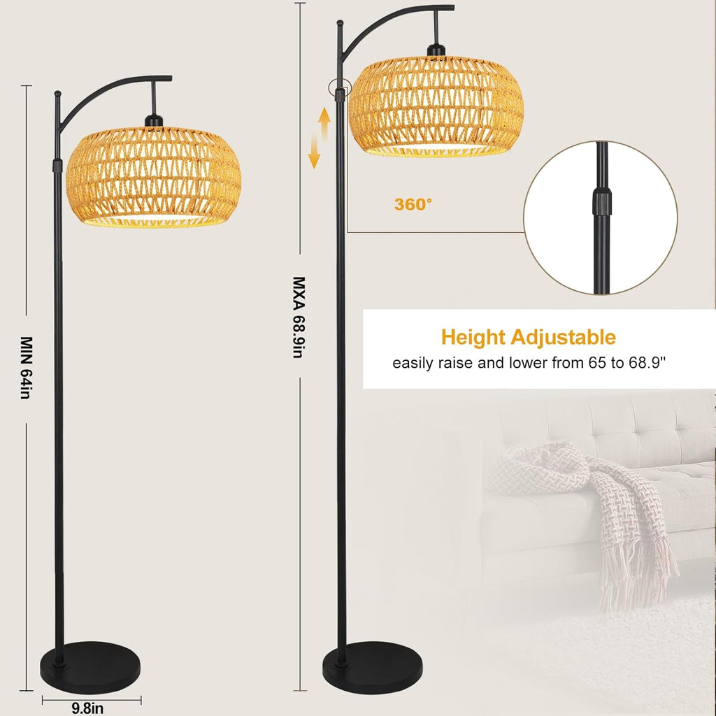 Chic Rattan Arc Floor Lamp