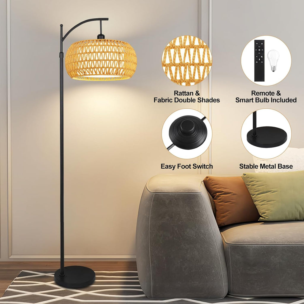 Chic Rattan Arc Floor Lamp