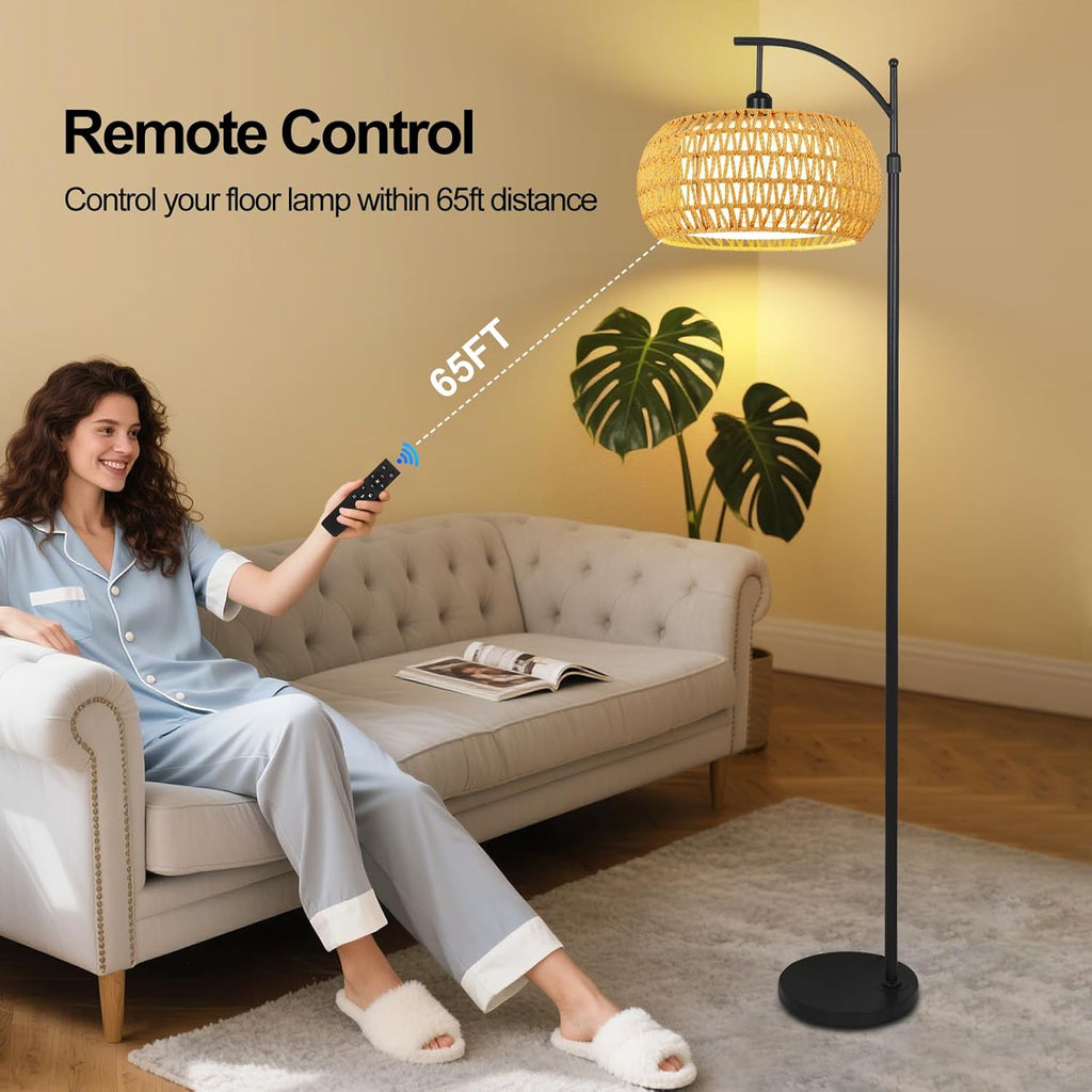 Chic Rattan Arc Floor Lamp