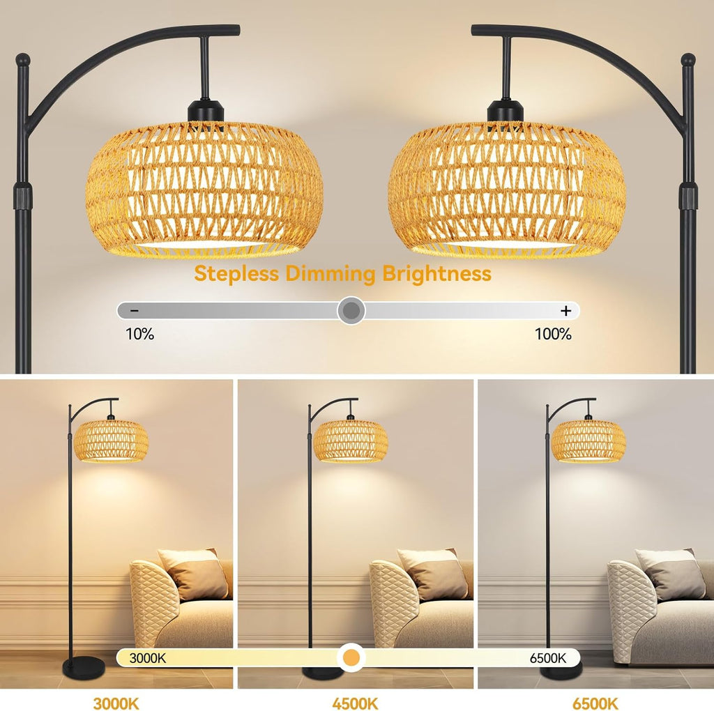 Chic Rattan Arc Floor Lamp