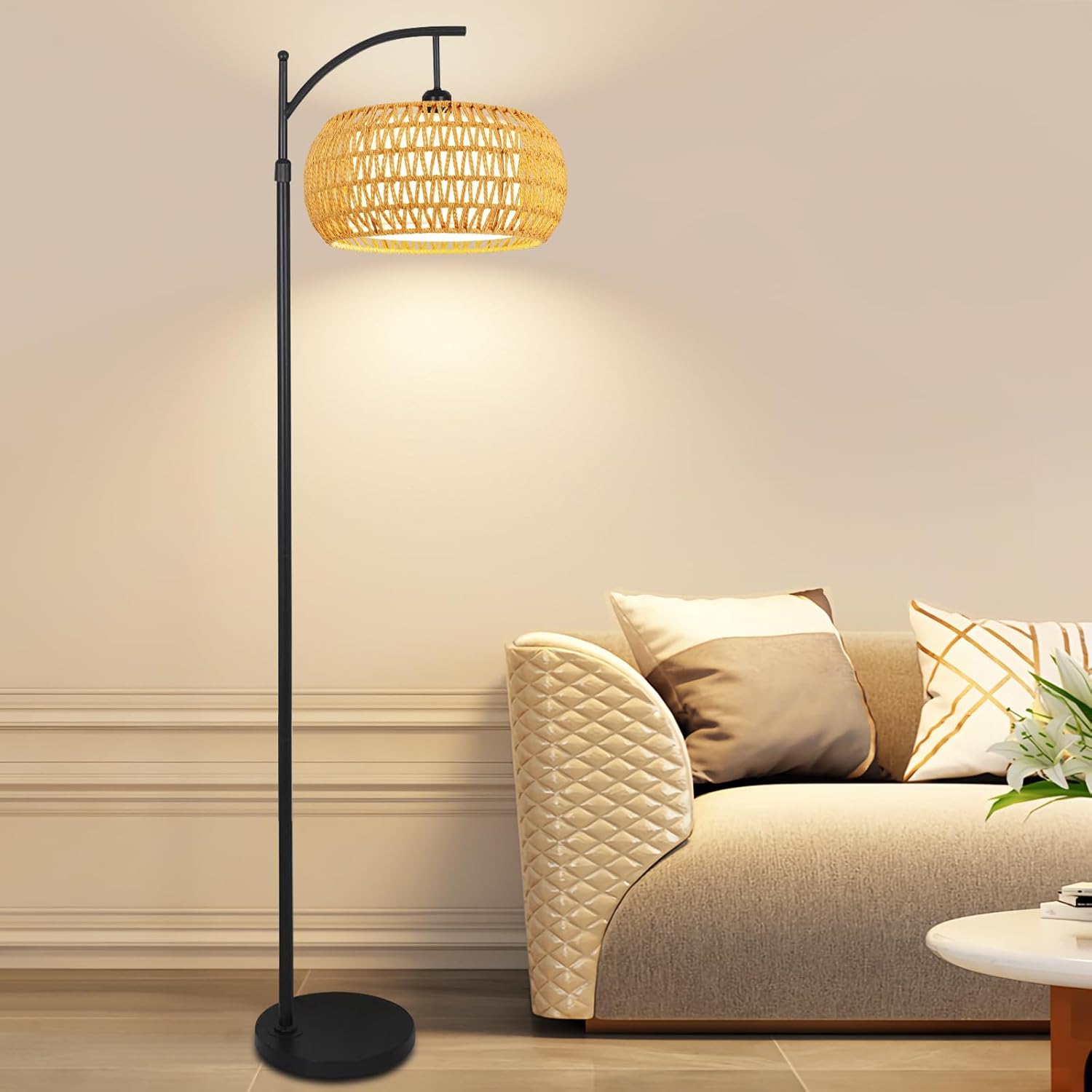 Chic Rattan Arc Floor Lamp