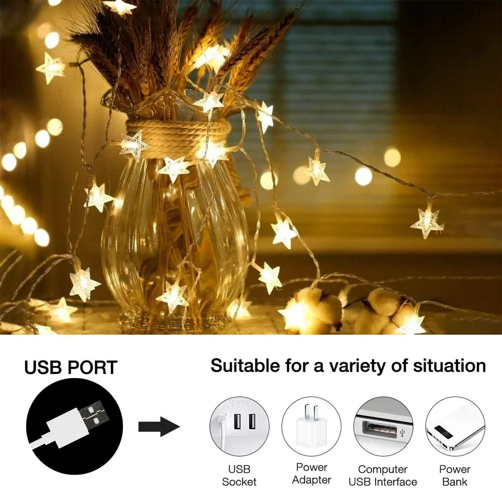 Star String Lights, 3m/6m LED Fairy Twinkle Light USB Powered Warm White for Birthday Party Wedding Christmas Home Decor